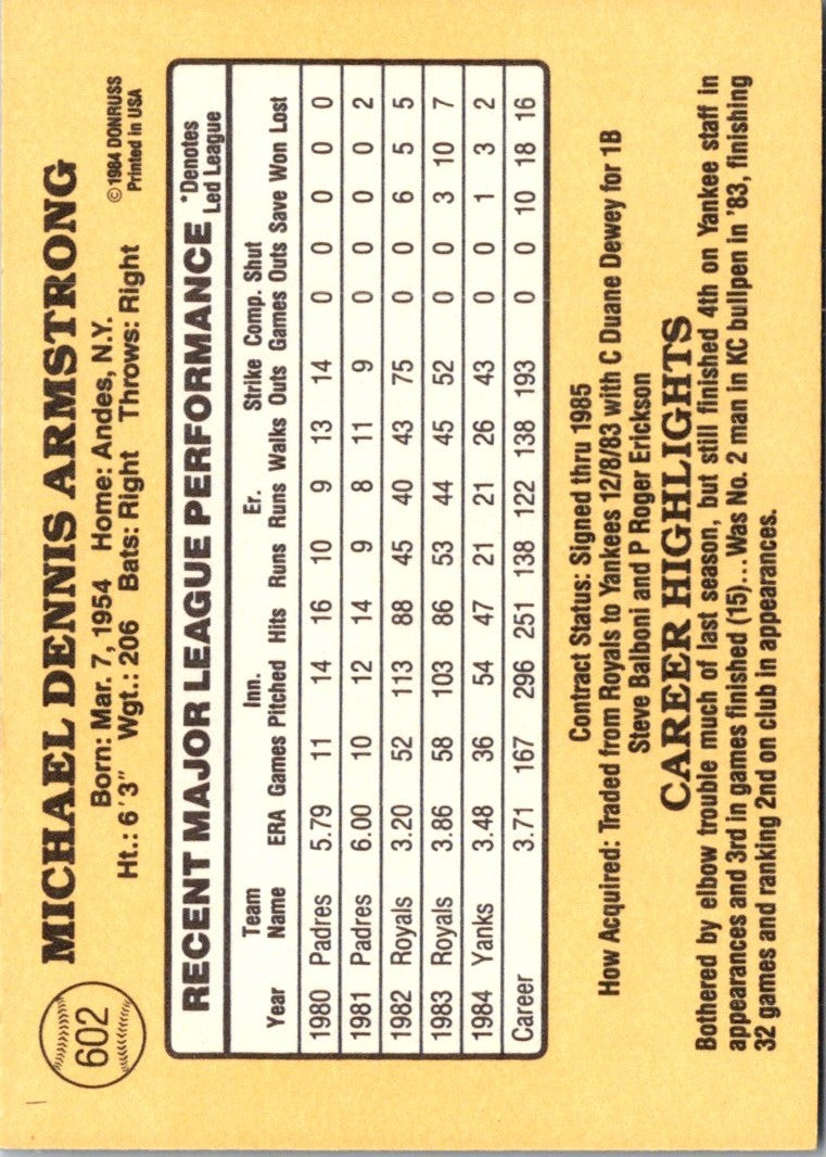 1985 Donruss Mike Armstrong