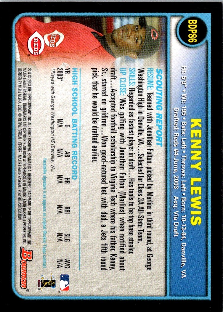 2003 Bowman Draft Picks & Prospects Kenny Lewis