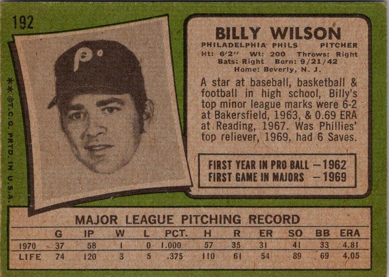 1971 Topps Billy Wilson
