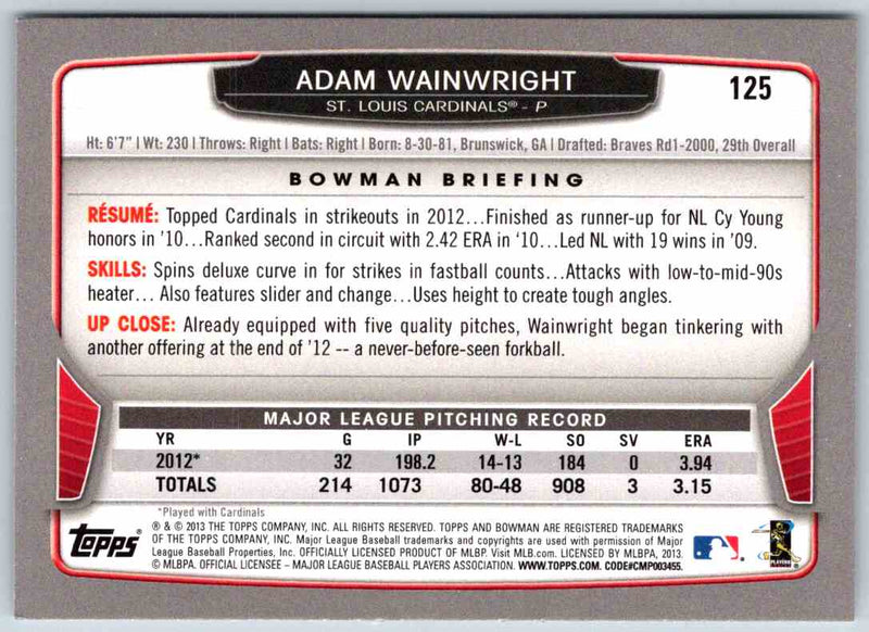2013 Bowman Adam Wainwright