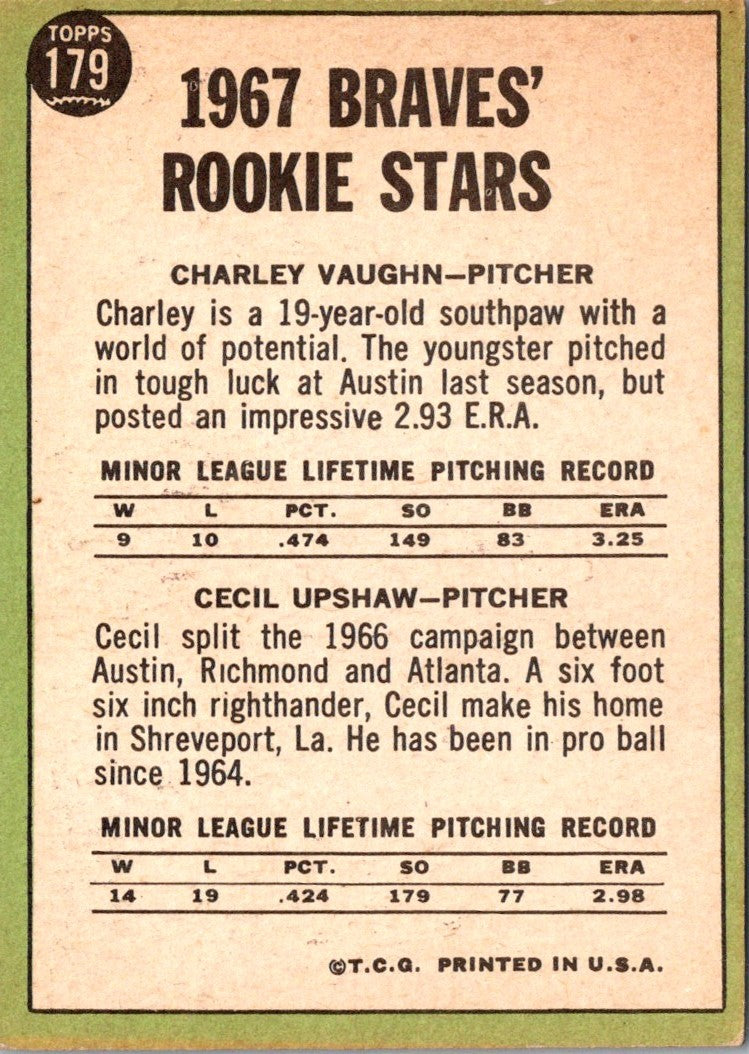1967 Topps Braves Rookies - Charles Vaughan/Cecil Upshaw