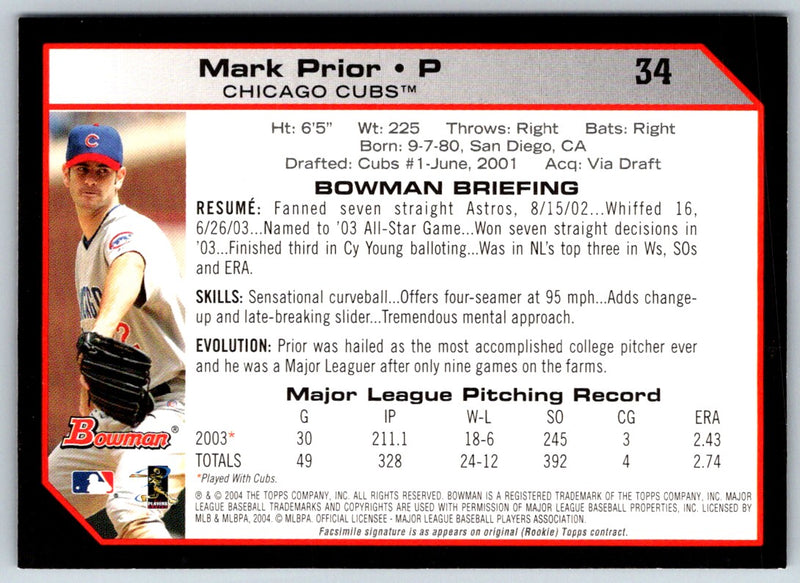 2004 Bowman Mark Prior