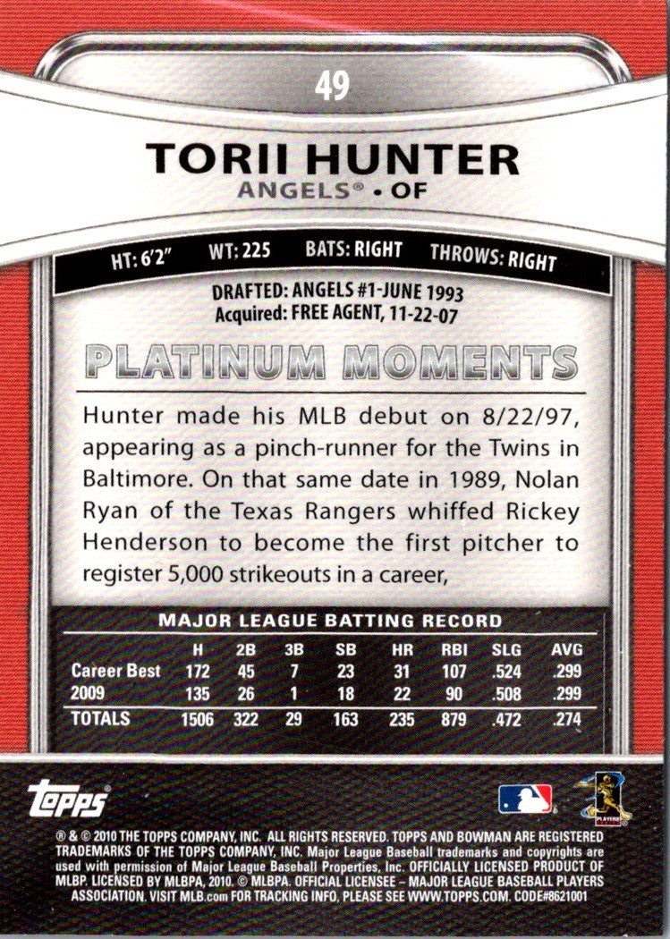 2010 Bowman Platinum Torii Hunter
