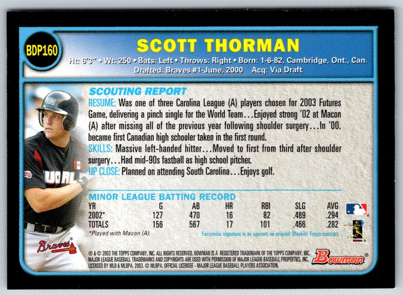 2003 Bowman Chrome Draft Picks & Prospects Scott Thorman