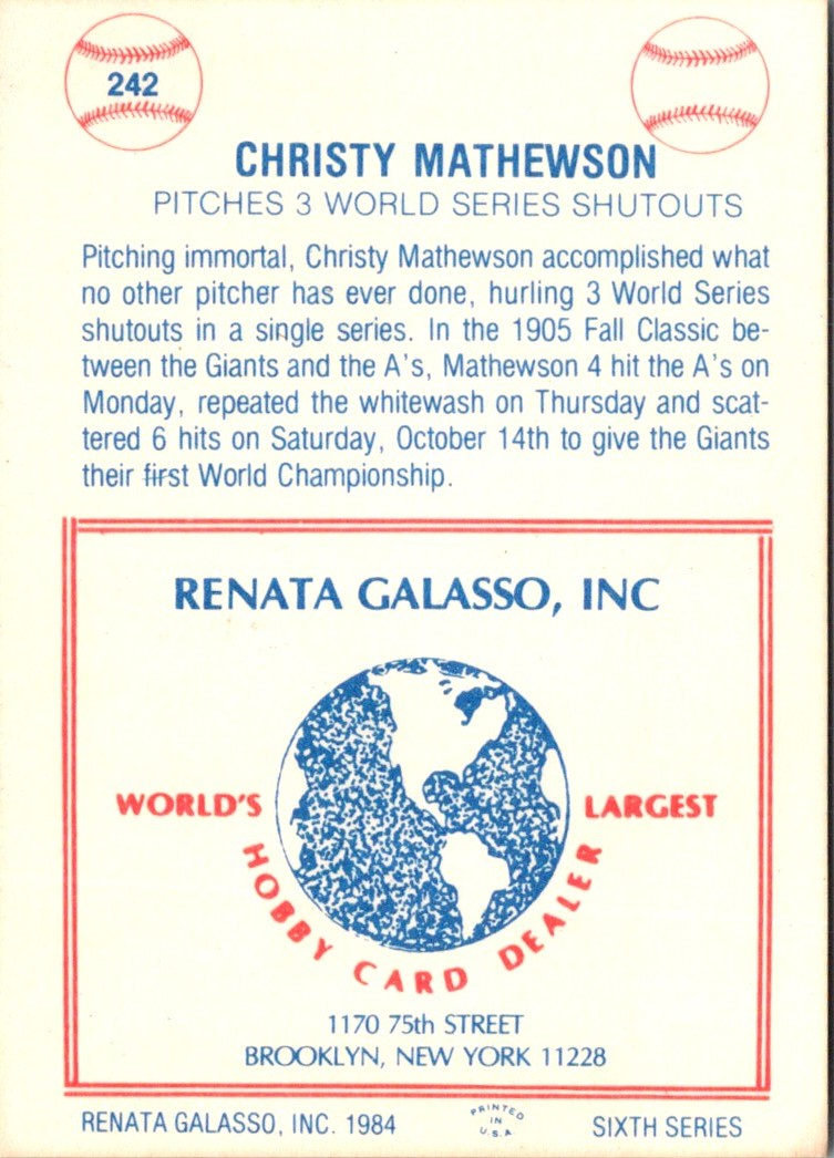 1977 Galasso Glossy Greats Christy Mathewson