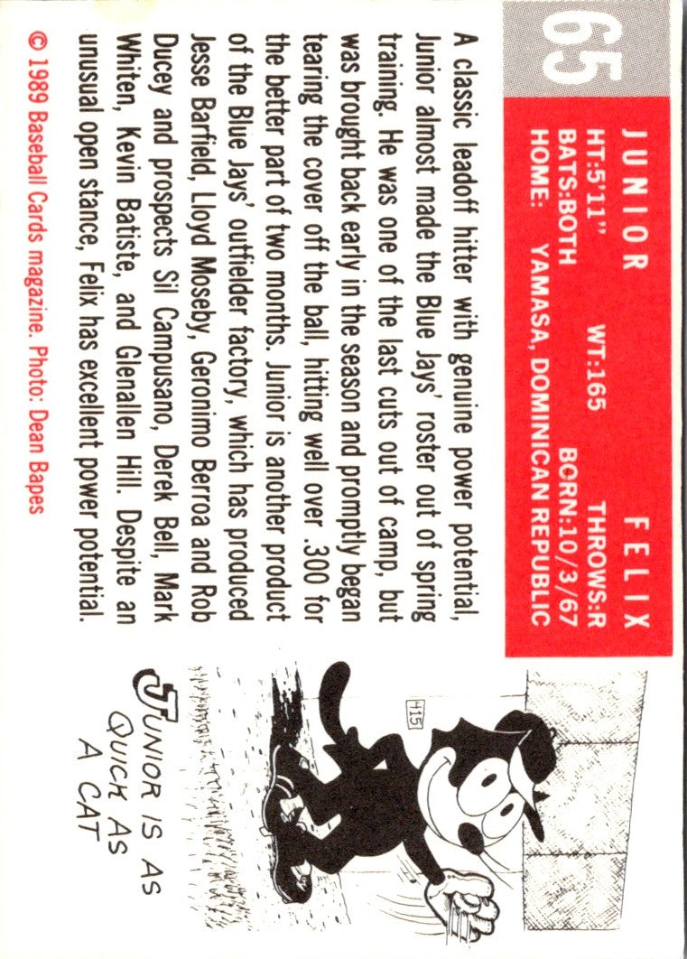 1989 Baseball Card Magazine '59 Topps Replicas Junior Felix