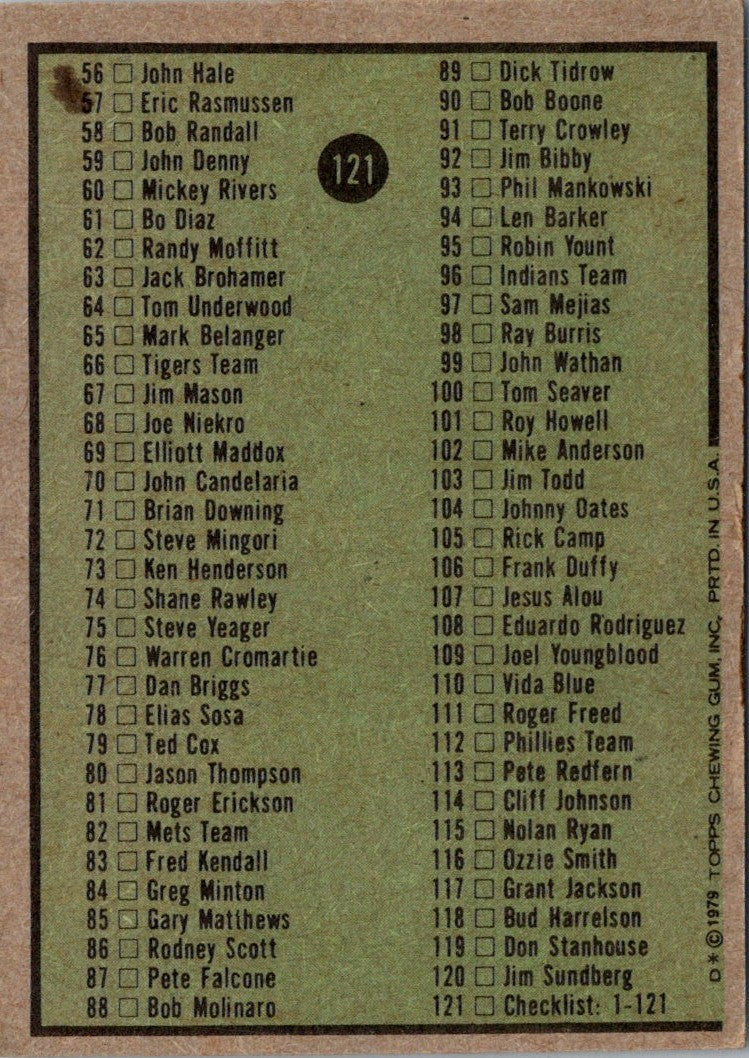 1979 Topps Checklist 1-121