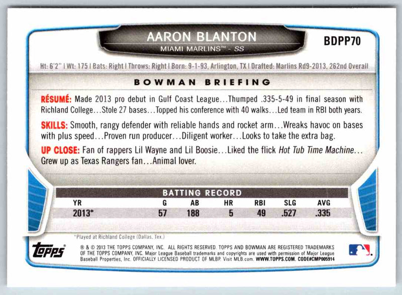 2013 Bowman Aaron Blanton