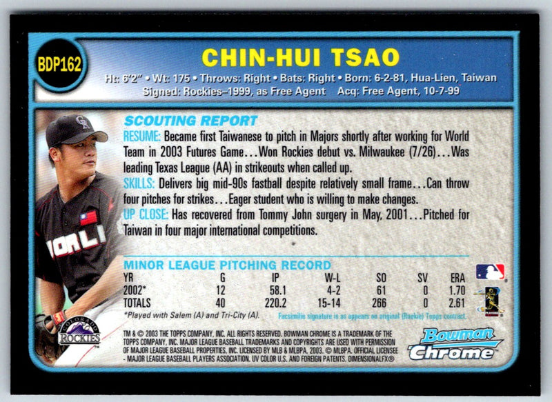 2003 Bowman Chrome Draft Picks & Prospects Chin-Hui Tsao