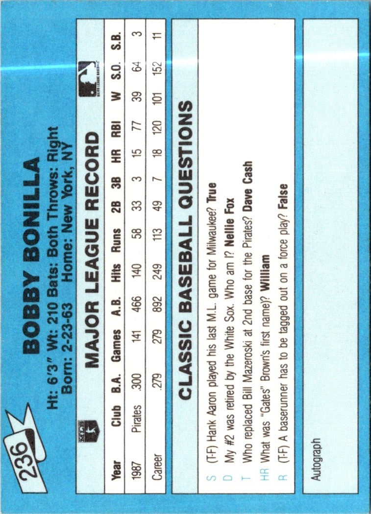 1988 Classic Blue Bobby Bonilla