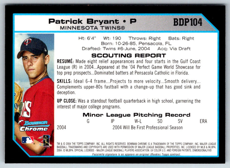 2004 Bowman Chrome Draft Picks & Prospects Pat Bryant