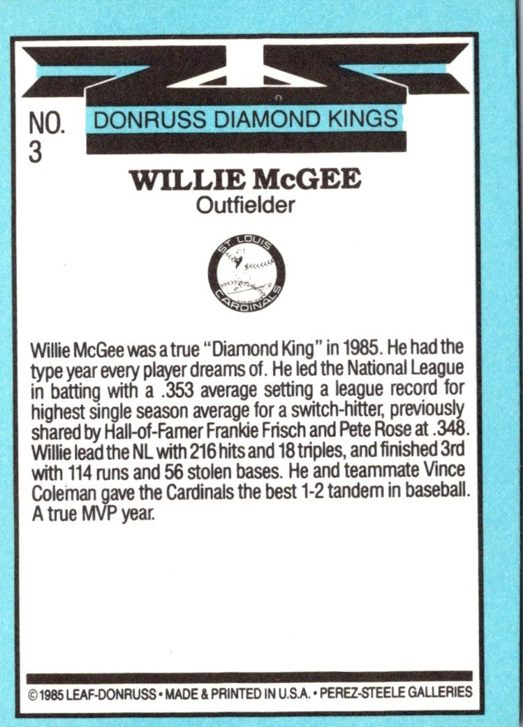 1986 Diamond Kings Willie McGee