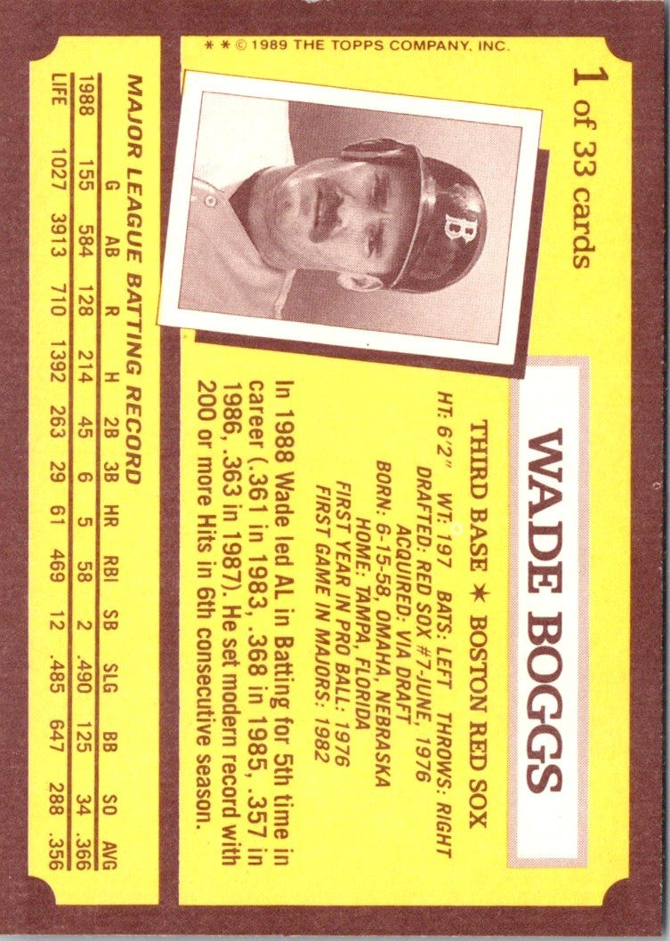 1989 Topps Kay-Bee Superstars of Baseball Wade Boggs