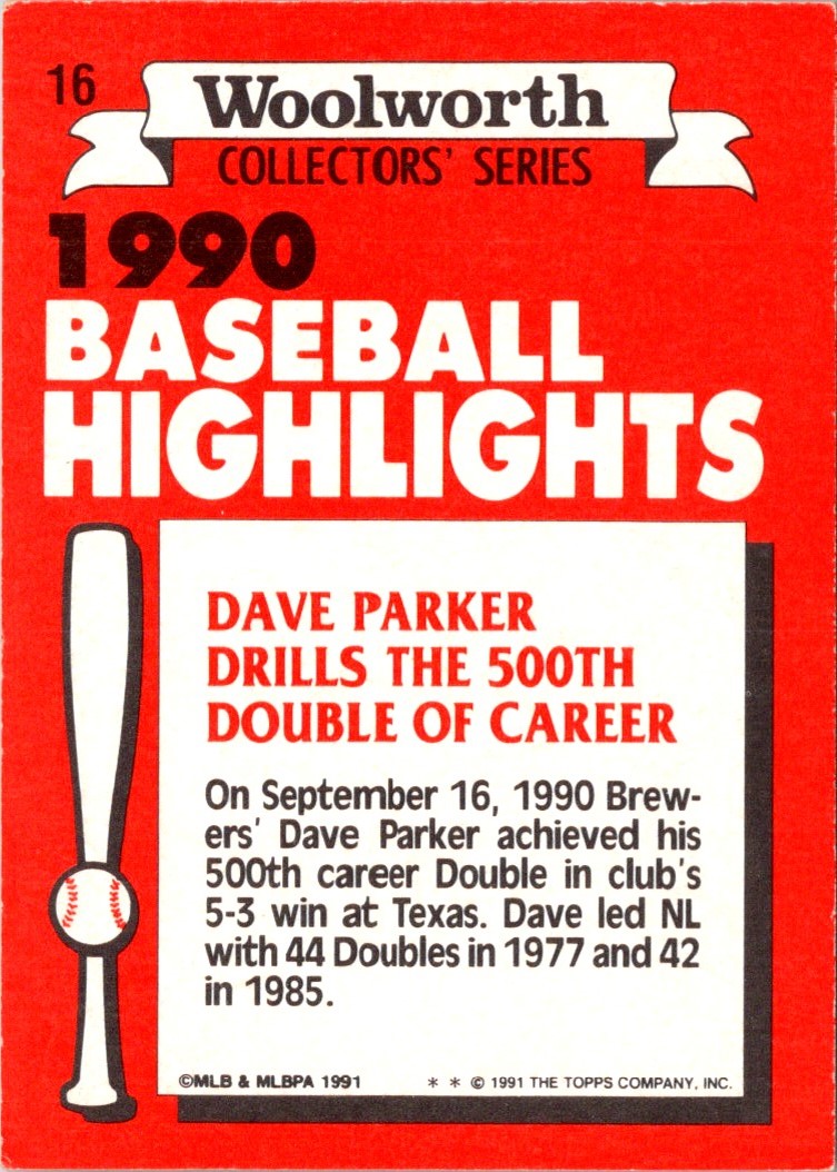 1991 Topps Woolworth Baseball Highlights Dave Parker