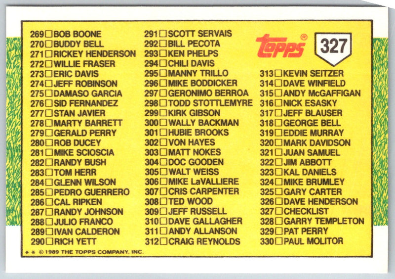 1989 Topps Big Checklist 221-330