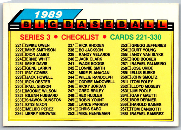 1989 Topps Big Checklist 221-330 #327