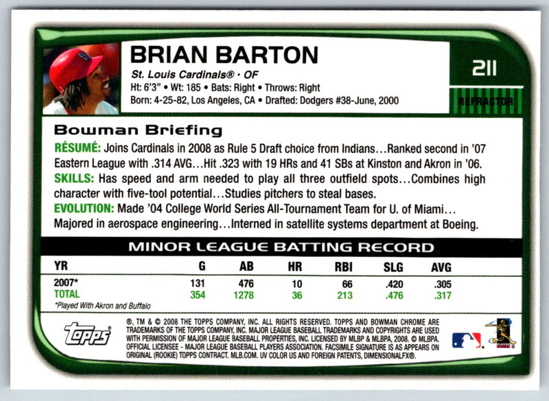 2008 Bowman Chrome Brian Barton