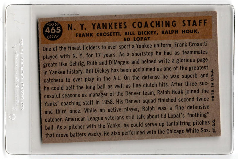 1960 Topps Yankees Coaches HOUK