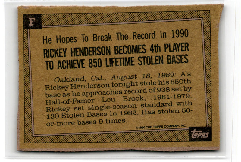 1989 Topps Wax Box Cards Rickey Henderson
