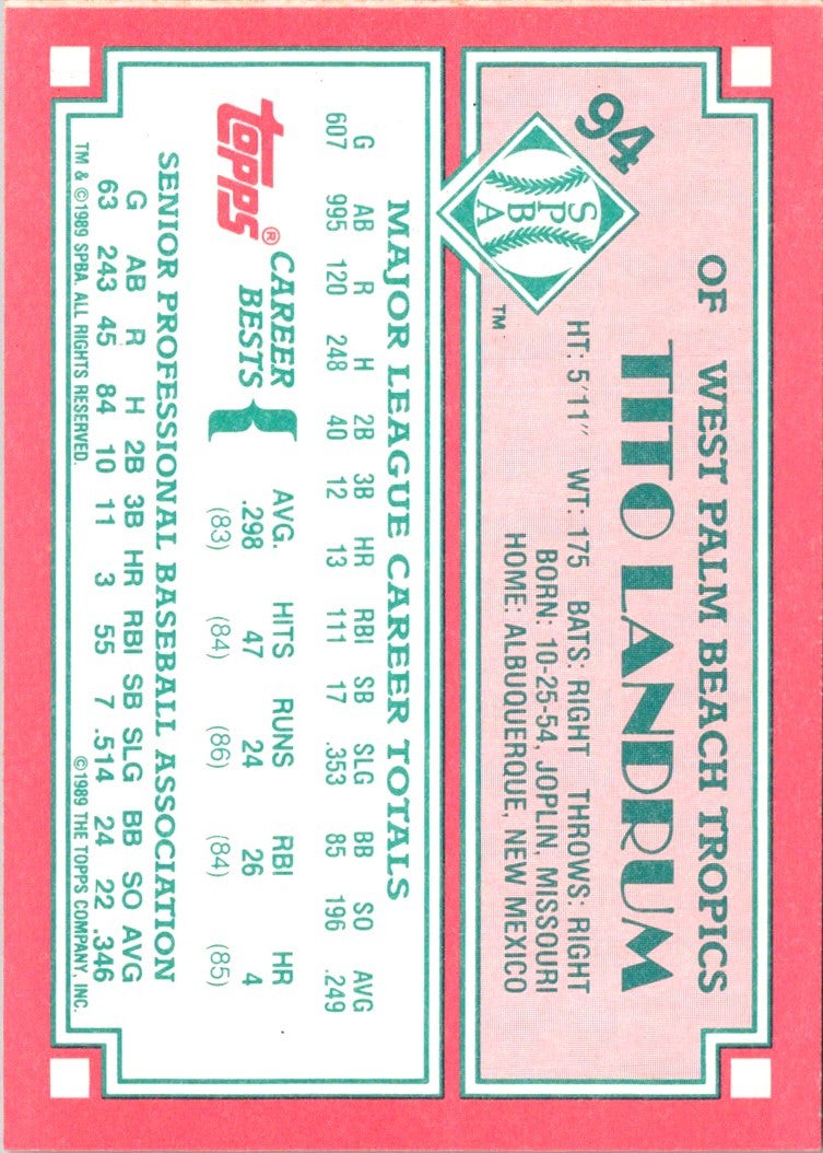 1989 Topps Senior League Tito Landrum