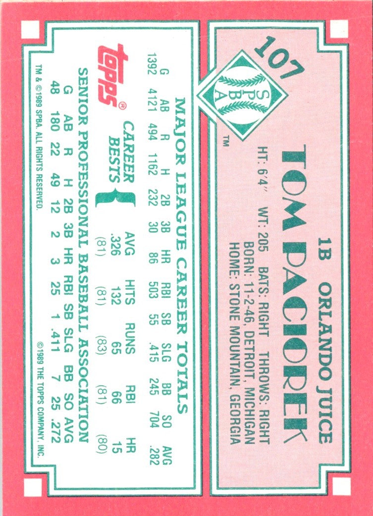 1989 Topps Senior League Tom Paciorek