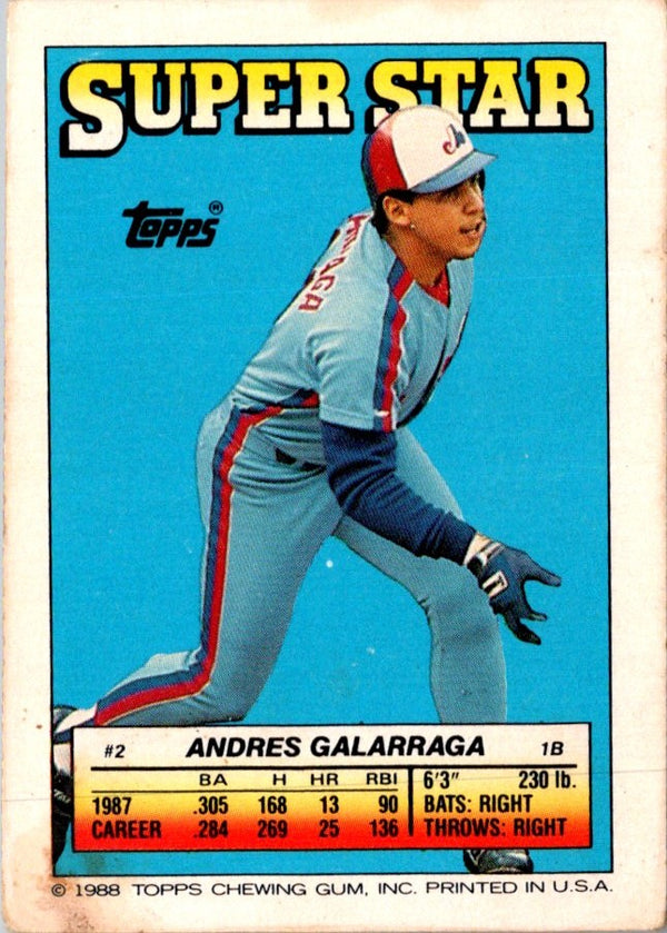1988 Topps Stickers Super Star Backs Andres Galarraga #2