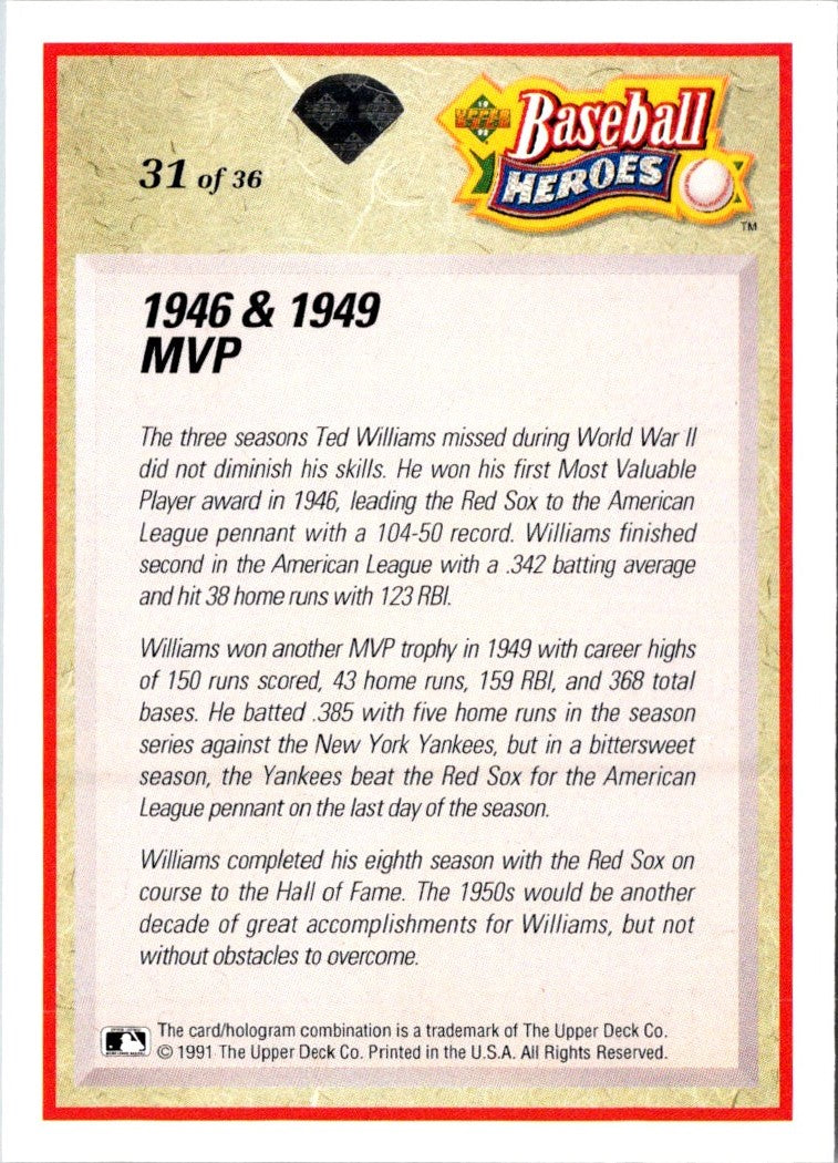 1992 Upper Deck Baseball Heroes Ted Williams Ted Williams