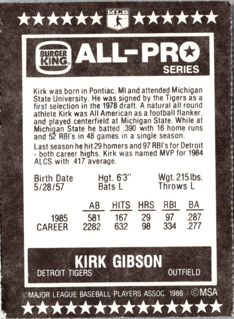 1986 Burger King All-Pro Series Kirk Gibson
