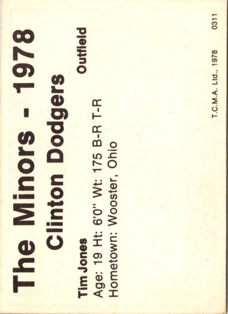 1978 TCMA Clinton Dodgers Tim Jones
