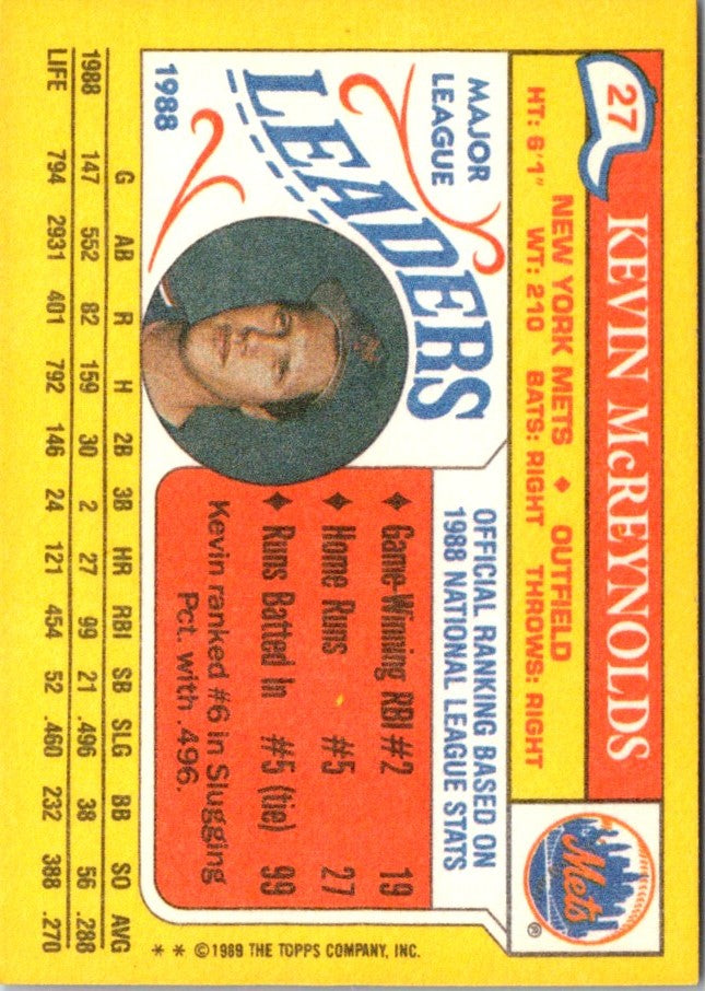 1989 Topps Major League Leaders Minis Kevin McReynolds