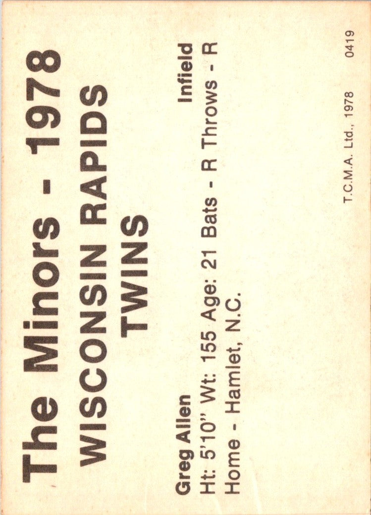 1978 TCMA Wisconsin Rapids Twins Greg Allen
