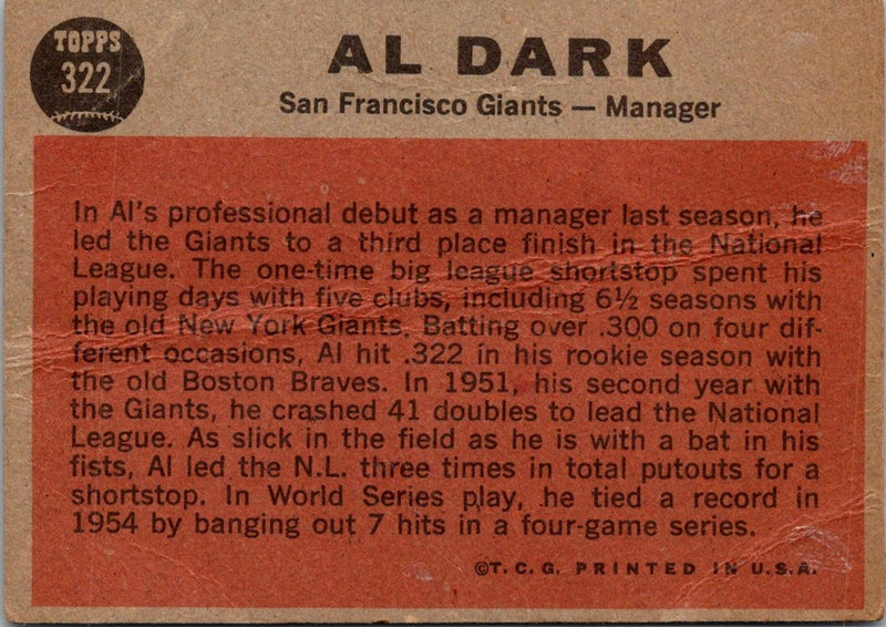 1962 Topps Al Dark
