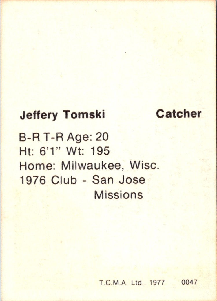 1977 TCMA Waterloo Indians Jeffery Tomski