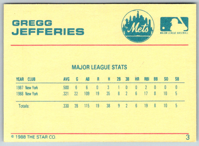 1988 Baseball Stars Series 1 Gregg Jefferies