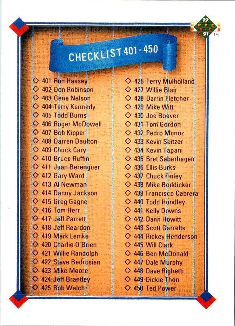 1991 Upper Deck Checklist 401-