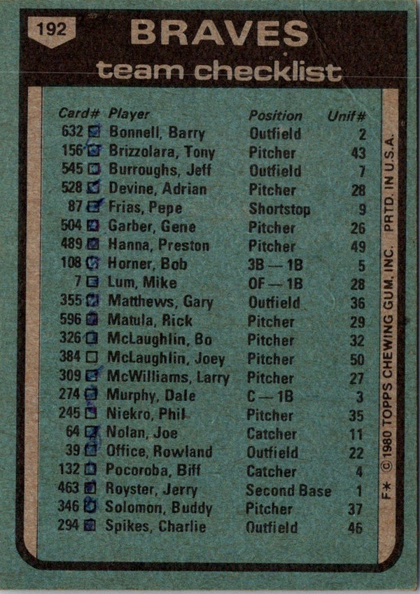 1980 Topps Atlanta Braves - Bobby Cox #192