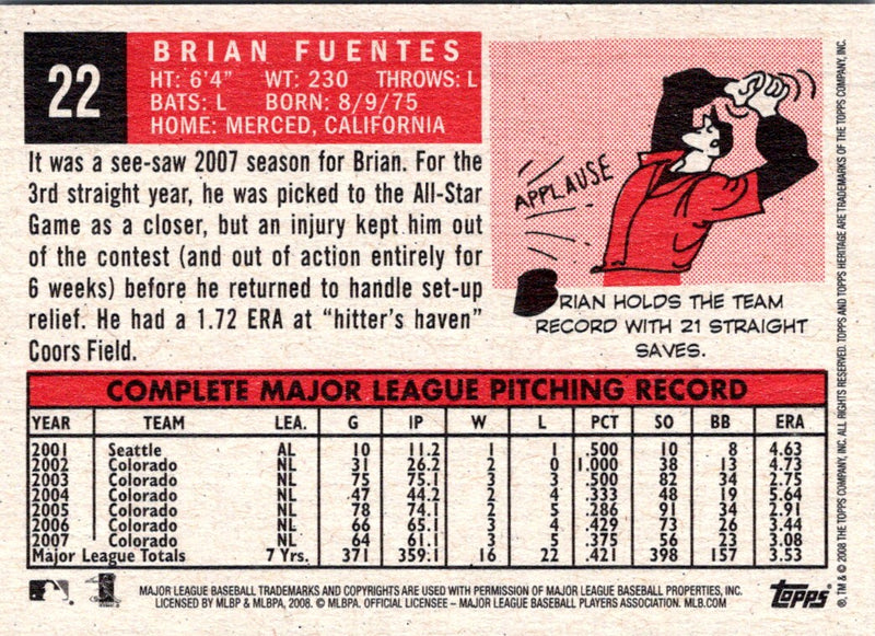 2008 Topps Heritage Brian Fuentes