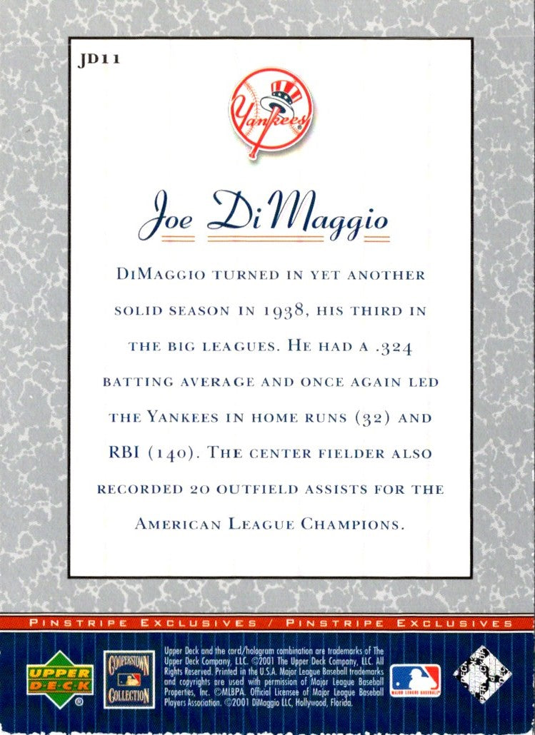 2001 Upper Deck Decade 1970's Pinstripe Exclusives DiMaggio Joe DiMaggio