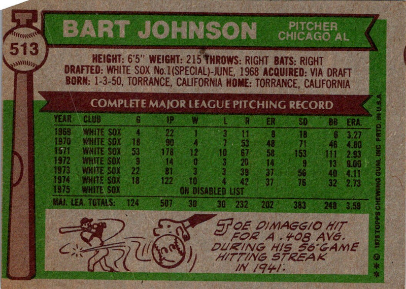 1976 Topps Bart Johnson