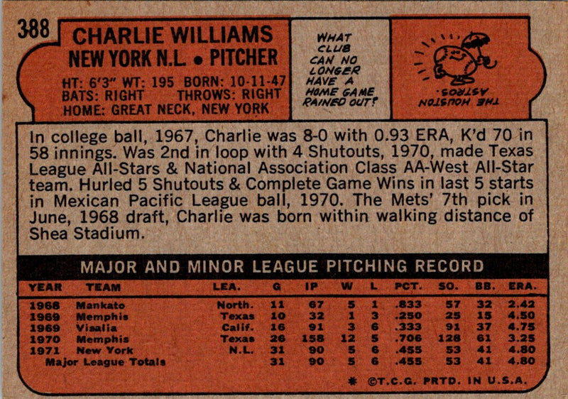 1972 Topps Charlie Williams