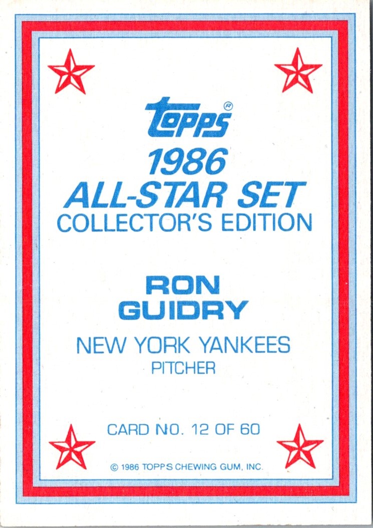 1986 Topps Glossy Ron Guidry