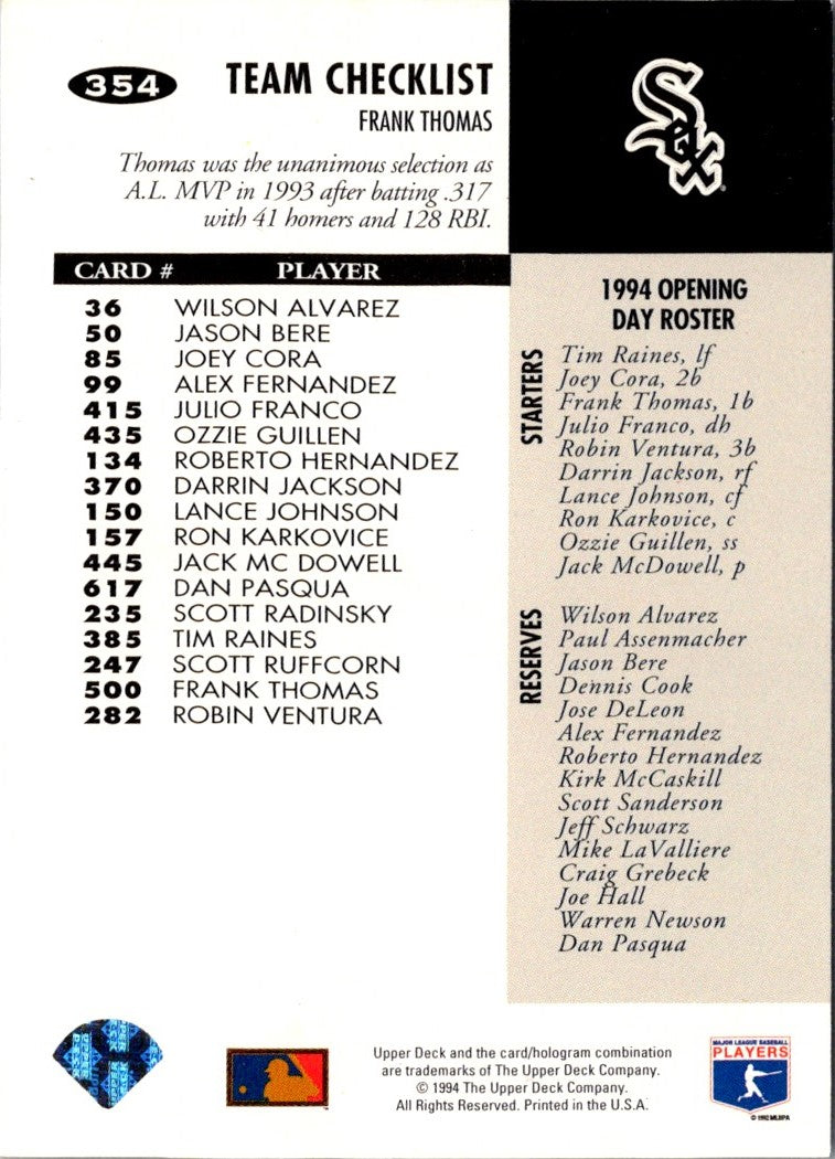 1993 Upper Deck Teammates Checklist