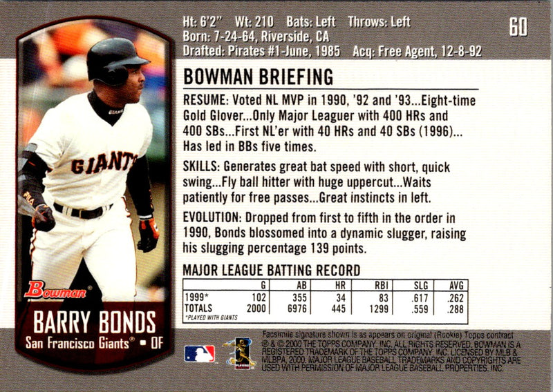 2000 Bowman Barry Bonds