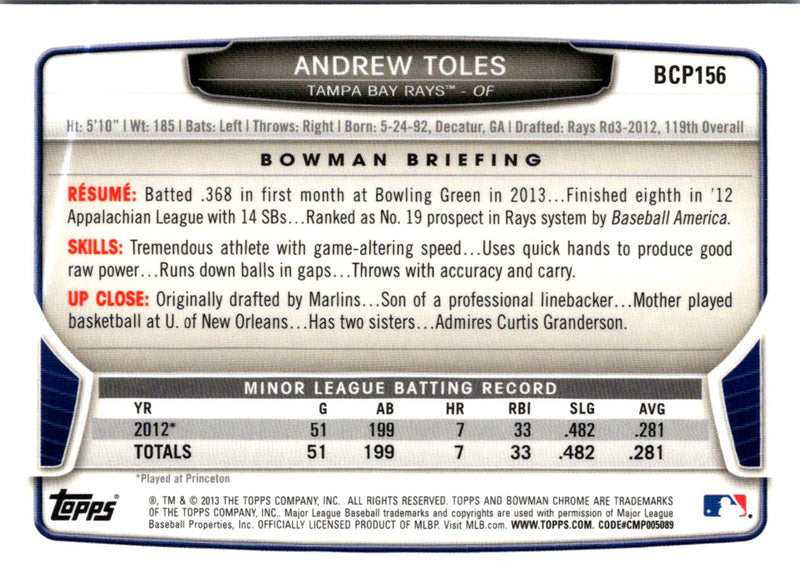 2013 Bowman Chrome Prospects Andrew Toles