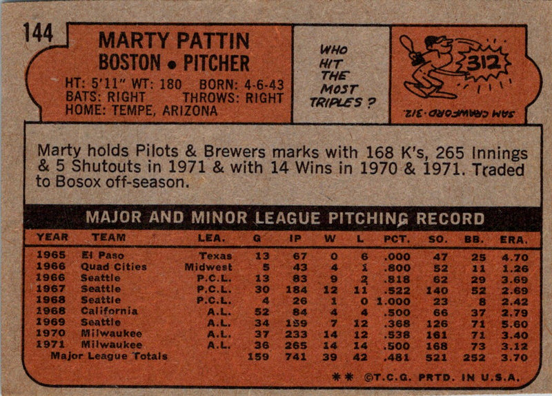 1972 Topps Marty Pattin