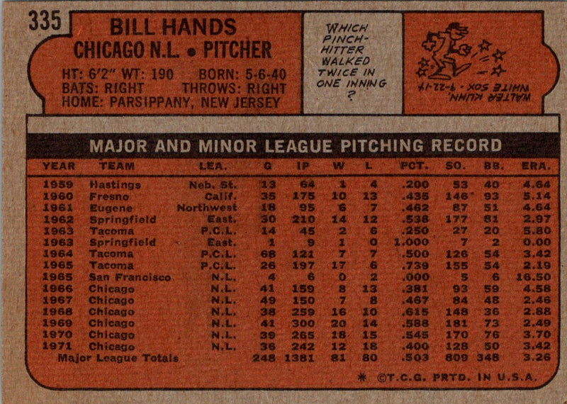 1972 Topps Bill Hands