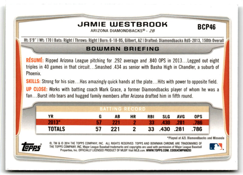 2014 Bowman Chrome Prospects Jamie Westbrook