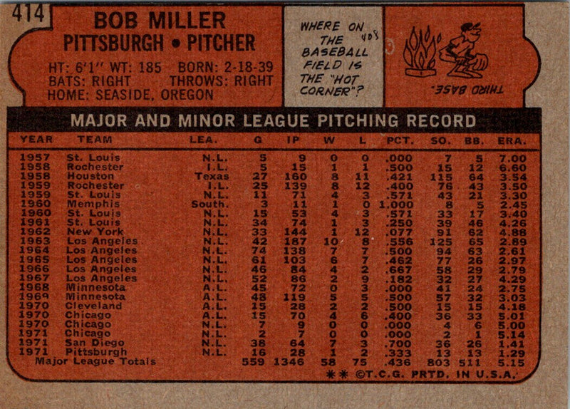 1972 Topps Bob Miller