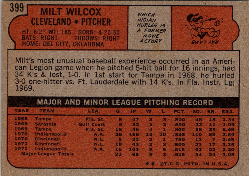 1972 Topps Milt Wilcox