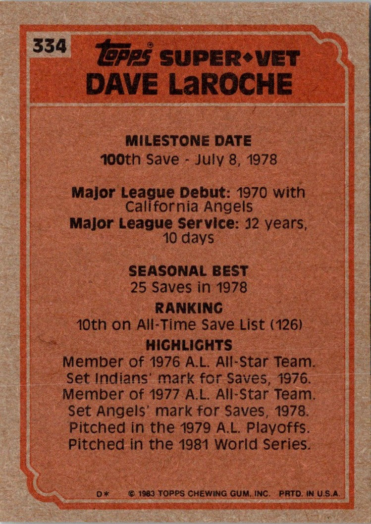 1983 Topps Dave LaRoche